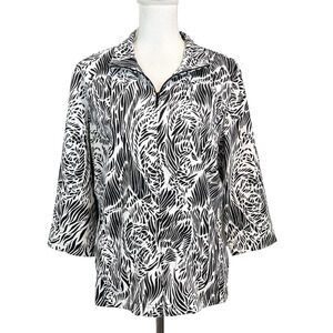 Zenergy by Chico's Full Front Zip Jacket sz 10 12/2 Black White Fitness Athletic